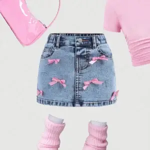 Girls Pink Denim Skirt Set